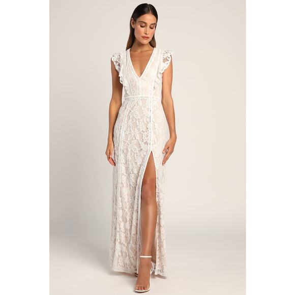 Lulus This Moment in Time White Lace Ruffled Maxi Dress Size Medium NWT NEW - Picture 11 of 11